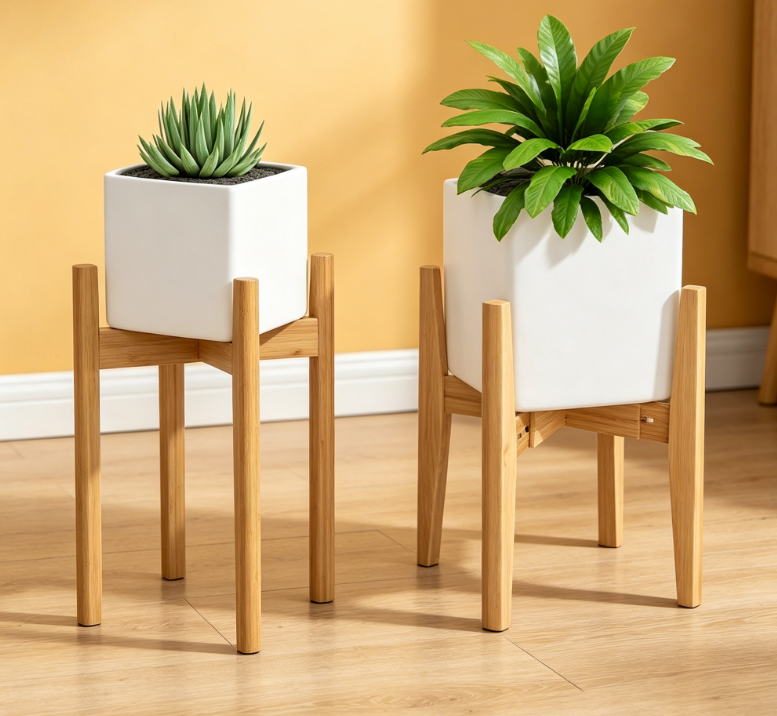 Adjustable Bamboo Plant Stand Set (Two-Piece)