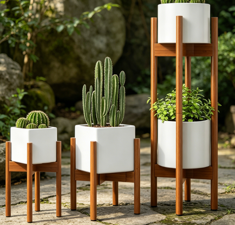 Solid Wood Floor-Standing Plant Stand Set (Mixed Heights)
