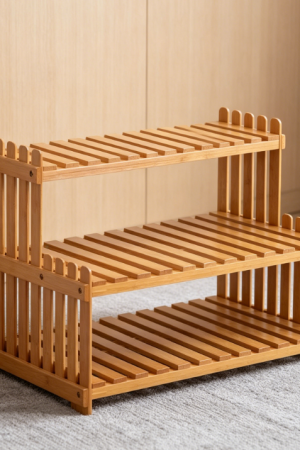 Three-Tiered Nan Bamboo Plant Stand with Fence-Style Railing