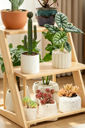 A-Frame Three-Tiered Solid Wood Plant Stand
