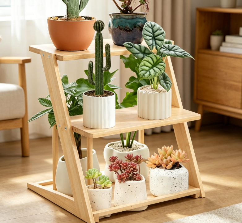 A-Frame Three-Tiered Solid Wood Plant Stand